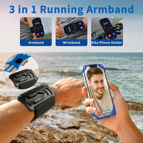 Miniatura 2 de Soporte de teléfono 3 en 1 para correr, muñequera, soporte para bicicleta, rotación de 360° y desmontable, apto para todos los teléfonos de 4.5-7