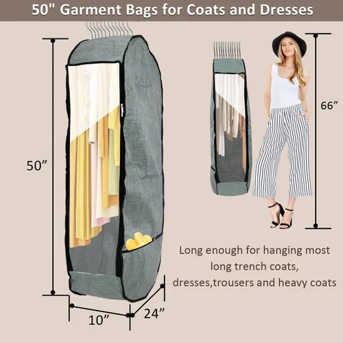 Miniatura 3 de 2 bolsas de ropa de 50 pulgadas para colgar ropa, bolsa de ropa transpirable grande para almacenamiento en armario con refuerzo de 10 pulgadas
