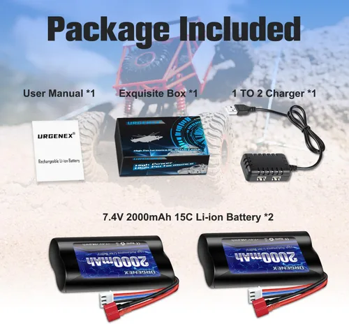 Miniatura 7 de Batería de iones de litio de 7.4 V 2000 mAh con enchufe en T estilo Dean, batería recargable RC 2S para WLtoys 4WD de alta velocidad y la mayoría