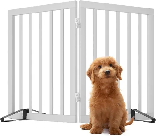 Miniatura 19 de Puerta plegable negra para mascotas de 18-55 pulgadas para escaleras y puertas, valla de puerta para cachorros