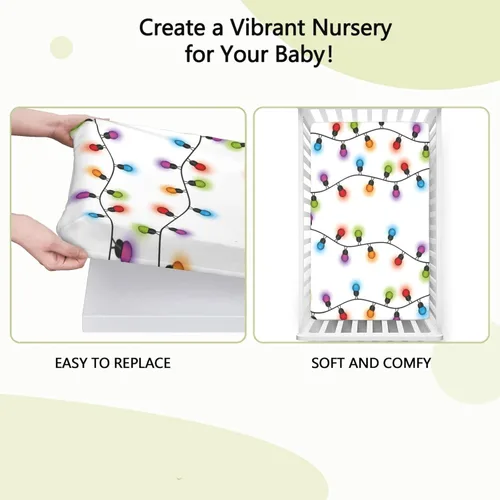 Miniatura 6 de Sábana bajera ajustable para cuna con temática navideña, sábana bajera estándar para cuna para niños y niñas, 52 x 28 pulgadas, multicolor