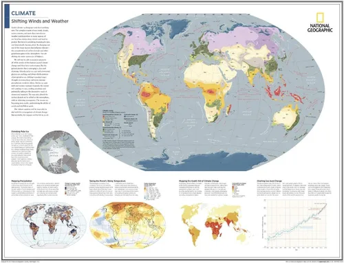 National Geographic: Mapa mundial de la pared del clima - 28 x 22 pulgadas - Laminado