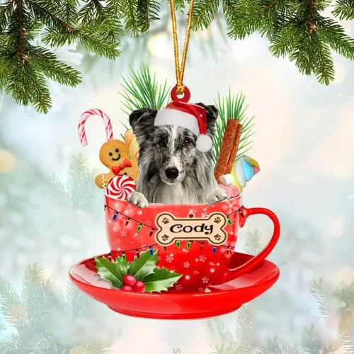 Miniatura 52 de NAZENTI Adorno personalizado de Alaskan Malamute en taza roja, adorno de Navidad personalizado para perros amantes de las mascotas, colgante