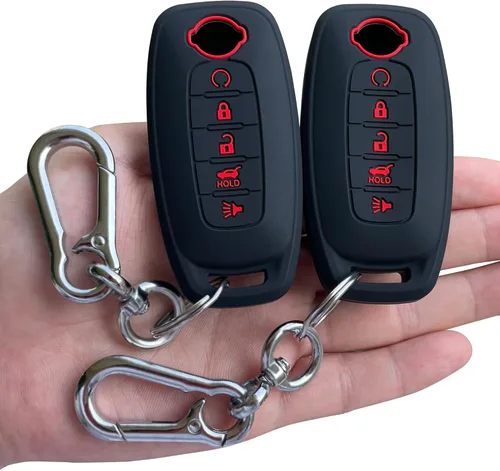 TANDRIVE Funda para llavero de 5 botones para Nissan Rogue Pathfinder 2023-2026 y Sentra 2024-2026, silicona, paquete de 2, botón rojo, negro