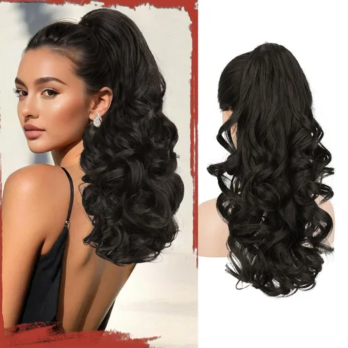 Miniatura 30 de Sofeiyan Extensión de cola de caballo de 11 pulgadas con clip de garra, extensiones de cabello con cola de caballo, cola de caballo larga y rizada