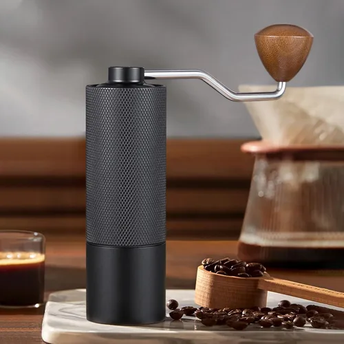 Miniatura 9 de Molinillo de café manual con capacidad de 0.88 oz, rebabas de acero inoxidable, mango de madera, molinillo de café para rebabas para el hogar, Negro
