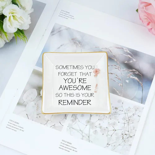 Miniatura 2 de NatuBeau Regalos de agradecimiento para mujeres, plato para anillos con texto en inglés You Are Awesome , regalos de cumpleaños, regalos