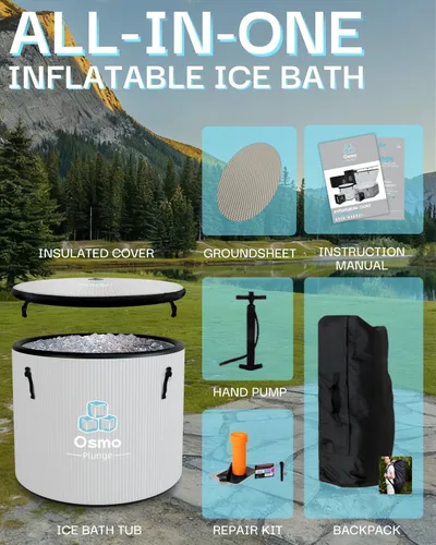 Miniatura 7 de Bañera de hielo inflable para atletas, compatible con enfriador de agua, bañera de inmersión fría para recuperación con tapa aislada, hoja de tierra