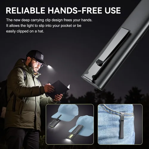 Miniatura 2 de Linterna plana EDC recargable de mano profesional con haz verde, combo de LED UV y blanco, 800 lúmenes, luces de bolsillo portátiles con imán/bolsa