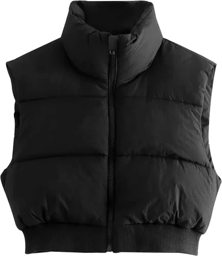 Gihuo Chaleco acolchado recortado para mujer, sin mangas, chaqueta acolchada, chaleco acolchado para invierno, con cremallera completa, abrigo ligero