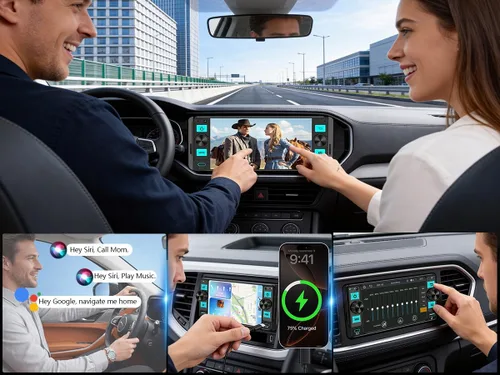 Miniatura 6 de Estéreo de automóvil de un solo DIN: radio de pantalla táctil de doble perilla con Apple CarPlay inalámbrico y Android Auto Actualiza tu auto