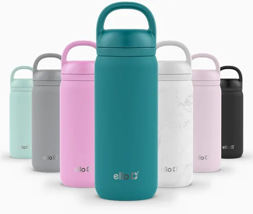 Ello Cooper Twist - Botella de agua de 18 onzas para niños de acero inoxidable con tapa de popote | A prueba de fugas, de doble pared y con
