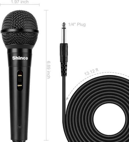 Miniatura 5 de Shinco Micrófono de mano, micrófono dinámico vocal cardioide con cable de 13 pies e interruptor de encendido/apagado, micrófono enchufable