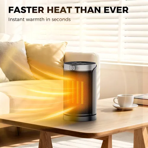 Miniatura 4 de Calentador de espacio de 1500 W para uso en interiores, calentador de cerámica PTC portátil con oscilación de 70°, control remoto, temporizador de 1