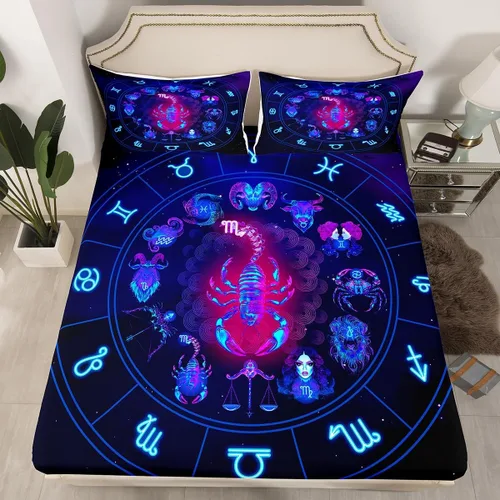 Miniatura 12 de Erosebridal Piscis - Juego de sábanas bajeras tamaño individual, diseño de constelación 3D, juego de sábanas moradas de galaxia para niños, jóvenes