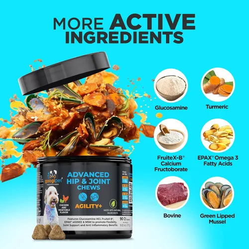 Miniatura 4 de Googipet Suplemento prémium para cadera y articulaciones para perros, masticables suaves de glucosamina con mejillones de labios verdes para perros