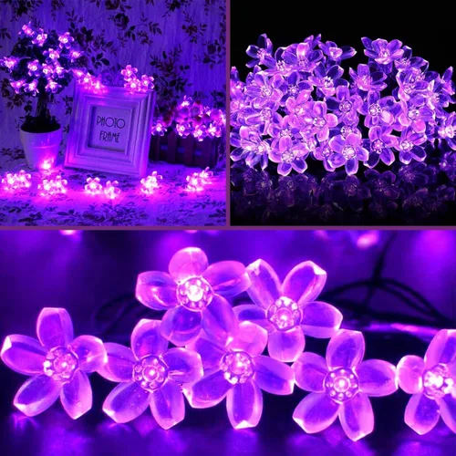 Miniatura 6 de ITICdecor - Tira de luces solares para exteriores con flores, impermeables, 50 luces LED, decoraciones de luces de hadas para árbol de Navidad