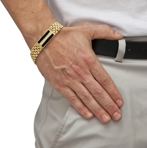 Miniatura 3 de PalmBeach Jewelry - Pulsera de identificación para hombre, chapada en oro amarillo, forma rectangular, color negro natural y circonita cúbica