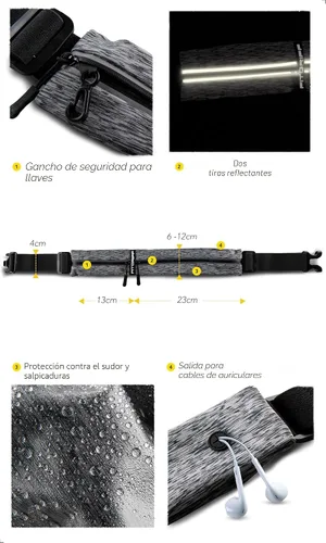 Miniatura 4 de Cinturón de correr Fitgriff® para hombres y mujeres - Bolso de jogging seguro para teléfono, llaves y elementos esenciales - Para todos los Gris 2
