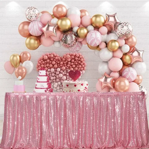 Miniatura 16 de PartyDelight Falda de mesa de lentejuelas doradas de 4 pies para mesa redonda/rectangular/cuadrada para fiesta de cumpleaños, boda, Navidad