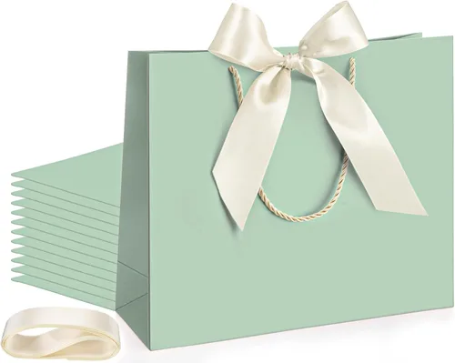 Miniatura 33 de Silkfly 12 bolsas de regalo con asas para dama de honor, 12 x 10 x 4 pulgadas, elegantes bolsas de regalo de bienvenida de boda con lazo para Rosa