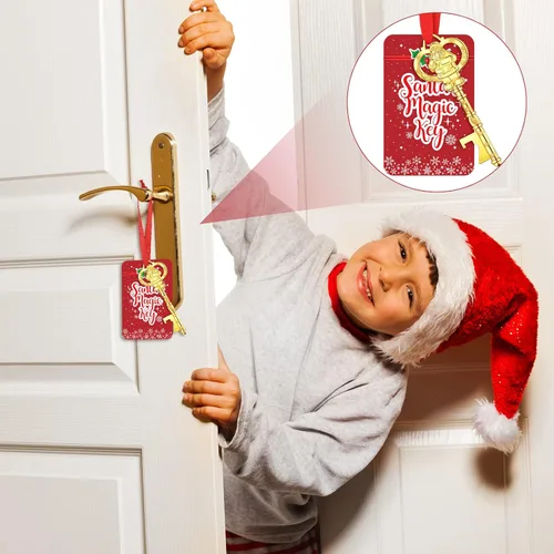 Miniatura 3 de Llave de Papá Noel de Navidad para casas sin chimenea, llave de metal, adorno colgante de árbol de Navidad con tarjeta para decoración de casas