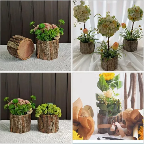 Miniatura 8 de Macetero de tocón de árbol, plantador de tocón de árbol, plantas de interior, 2 piezas de tocón de madera, decoración de tocón de árbol, maceta