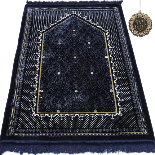Miniatura 10 de Modefa Alfombra de oración de terciopelo islámico turco, gruesa y ancha, suave, para hombres y mujeres, tapete grande tradicional musulmán para Negro