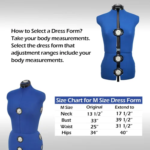 Miniatura 3 de 13 Dials, maniquí profesional con forma femenina ajustable, para costura de vestidos. Azul