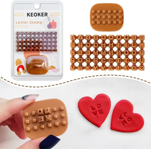 Sellos de letras Keoker para arcilla - sellos de cerámica para arcilla con doble alfabeto pequeño, también se utilizan como sellos para galletas y