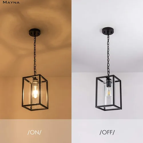 Miniatura 4 de MAYNA Lámpara colgante de granja de 1 luz, lámparas de jaula de metal negro con cadena ajustable y pantalla de vidrio, luces colgantes para isla