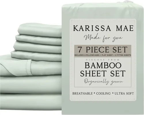 Miniatura 58 de KARISSA MAE Juego de sábanas tamaño individual de viscosa de bambú refrescante, 100% cultivadas orgánicamente, bolsillo profundo de 18 pulgadas
