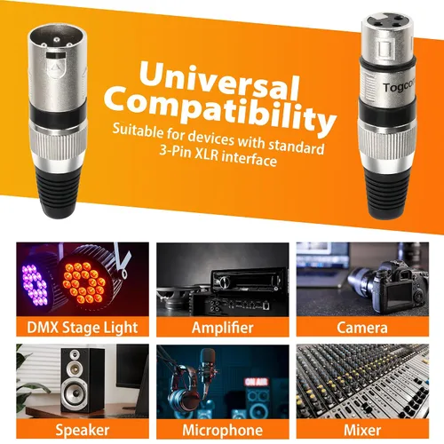 Miniatura 5 de Paquete de 4 conectores XLR de 3 pines, carcasa de aleación de zinc (2 machos y 2 hembras), adaptador de enchufe de serpiente de línea de micrófono