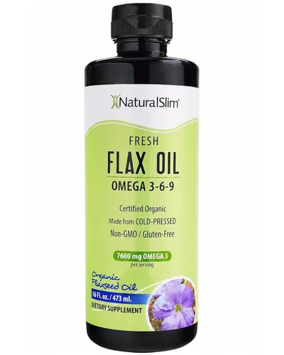 NaturalSlim Aceite de linaza líquido de sabor fresco, aceite de lino orgánico prensado en frío y alto en Omega 3 6 9 ácidos grasos, suplemento de