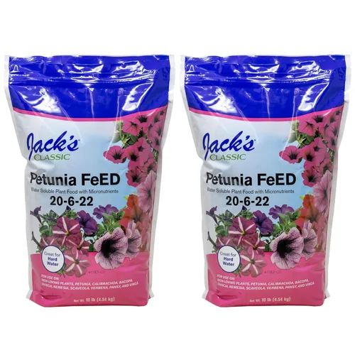 Jack's Classic 20-6-22 Fertilizante soluble en agua para alimentación de petunia con micronutrientes, 10 libras, paquete de 2 - Proporciona anuales