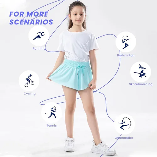Miniatura 6 de Paquete de 3 pantalones cortos fluidos para niñas con bolsillos, 2 en 1, faldas de mariposa fluidas para jóvenes, pantalones cortos para correr