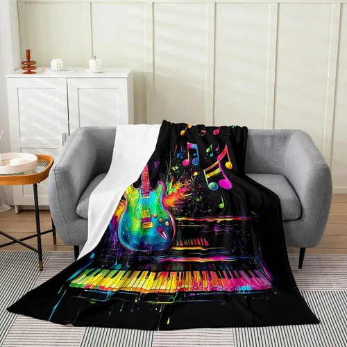 Miniatura 12 de Castle Fairy Manta de forro polar con botas de vaquero, manta de guitarra musical bohemia para niños y niños, manta de vaquera rústica occidental