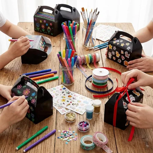 Miniatura 6 de HKLMRO 35 cajas de regalo para fiestas, galletas de caramelo negro, caja de regalo, bolsas de regalo portátiles para aperitivos, golosinas, cartón