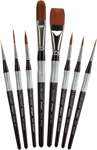 Miniatura 9 de KINGART 1070C Premium 8 Pc. pinceles de pintura acrílica de precisión para artistas, mango corto y cómodo, pelo sintético Taklon para pinturas