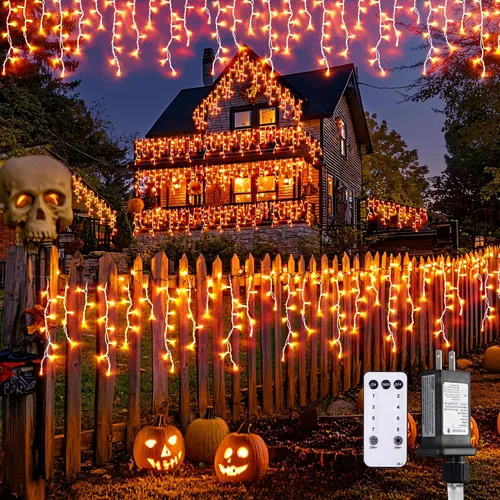 Miniatura 18 de JMEXSUSS 400 luces LED de Navidad de carámbano de 38.8 pies con control remoto, tira de luces multicolor para exteriores enchufables, 8 modos