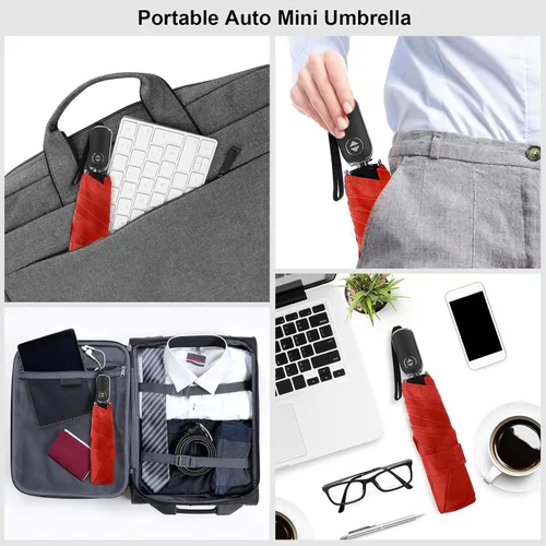 Miniatura 115 de LEAGERA Paraguas de viaje compacto para bolso, mango plano, impermeable para lluvia ligera