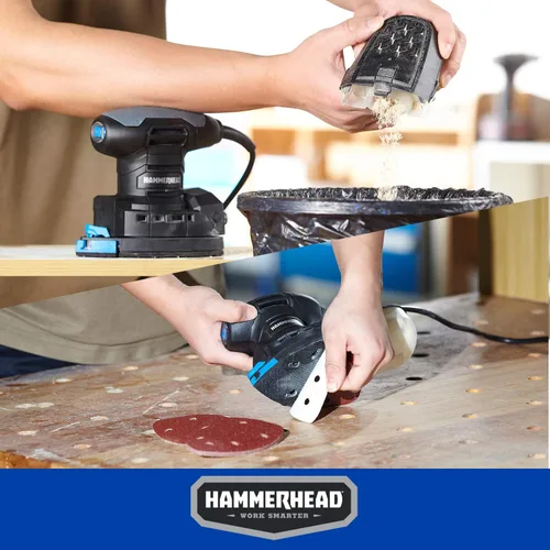 Miniatura 5 de Hammerhead Lijadora de detalles multifunción de 1.4 amperios con 12 piezas de papel de lija, sistema de recolección de polvo y accesorio de detalles