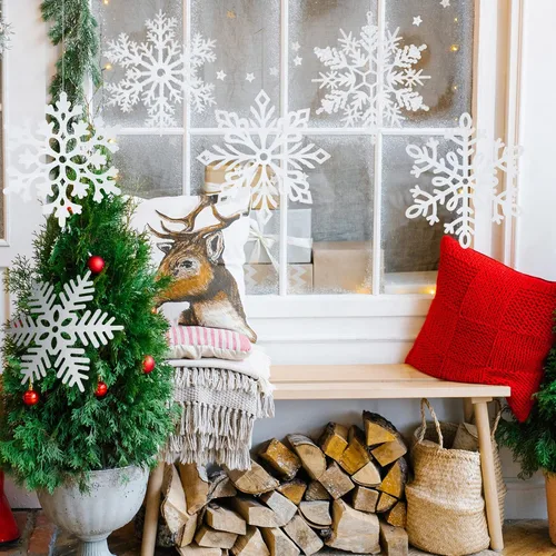 Miniatura 6 de Adornos de copo de nieve con purpurina de 12 pulgadas, copos de nieve blancos grandes de plástico para árbol de Navidad de interior/exterior