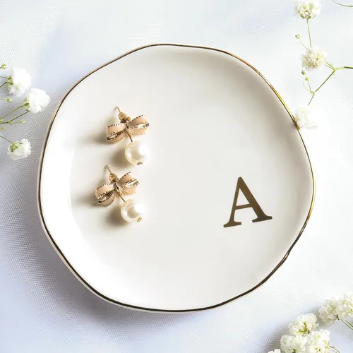 Miniatura 8 de Bandeja de Cerámica para Joyas, Plato para Anillos, Personalizada con Monograma S, Regalos de Compromiso y Boda, para Cumpleaños, Día de la Madre