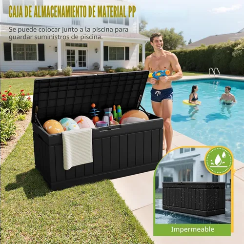Miniatura 2 de Greesum Caja de almacenamiento al aire libre de 82 galones con tapa para muebles de patio, herramientas de jardín, suministros de piscina, Café
