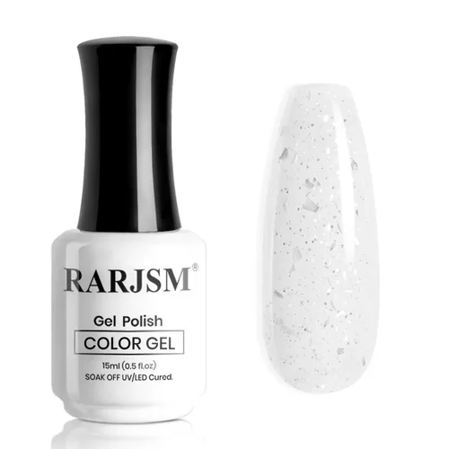 RARJSM Esmalte de uñas de gel con purpurina de nieve, diamante brillante, gel de uñas de color blanco lechoso con pigmentos plateados y brillantes,