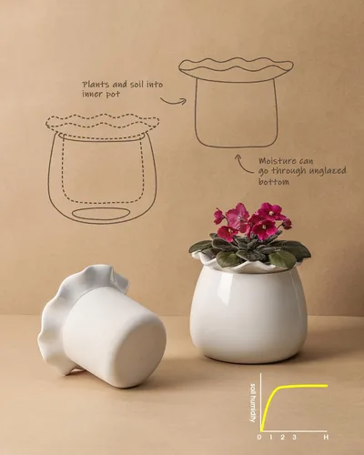 Miniatura 2 de Fayoula Maceta de riego automático, mantenimiento de macetas de violeta africana de 6 pulgadas, maceta de cerámica con riego automático para plantas