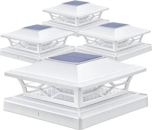 Miniatura 11 de APONUO - Luces solares para punta de poste, paquete de 6, 2 modos, luces solares para postes de valla, IP65 impermeables, encendido/apagado