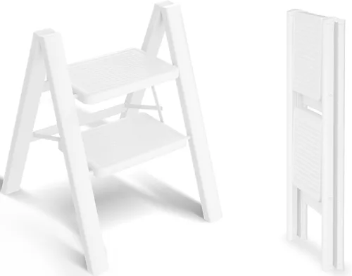 SOLADDER Taburete de 2 peldaños con pedal antideslizante y ancho, escalera plegable de hierro portátil para el hogar y la cocina, 300 libras, color