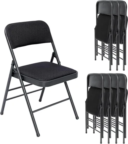 Miniatura 10 de Juego de 4 sillas plegables de tela con cojín acolchado y respaldo, asiento plegable para interiores y exteriores con marco de acero para el hogar